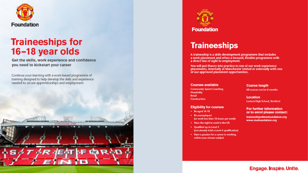Manchester United Foundation offers traineeships for 16–18 year olds